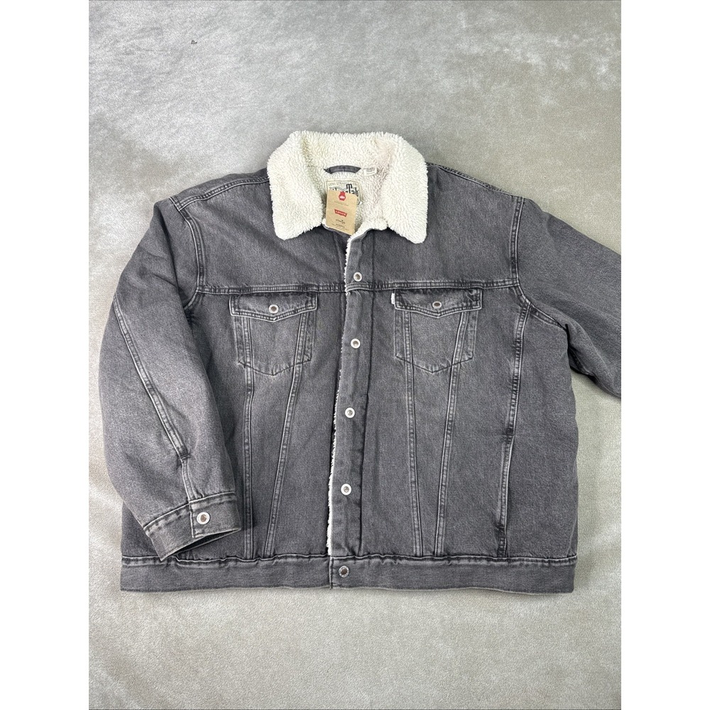 New LEVI'S Silver Tab Black Original Sherpa Trucker Jacket SiE XXL New